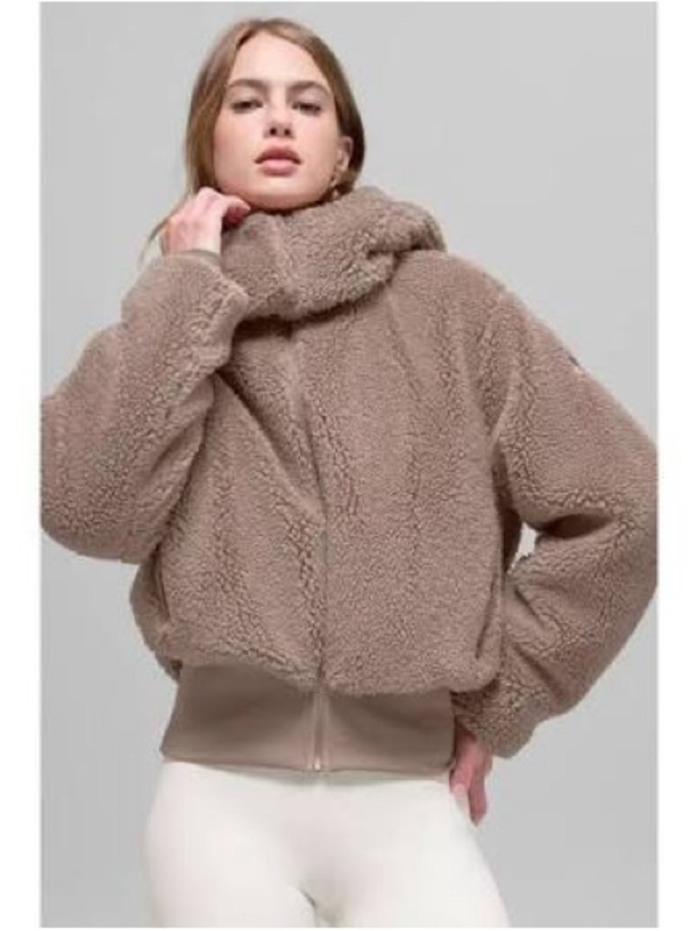 ALO Yoga Taupe Plush High-Collar Teddy Jacket